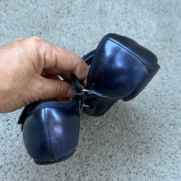 M&S Blue Ballet Flats Girls US 8.5 EU 25.5 Mary Jane Toddler Girl Shoes Bows - Picture 6 of 9